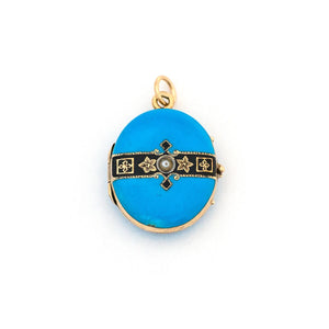 14K Blue Enamel Ribbon Locket