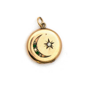 Green & White Crescent Moon & Star Locket