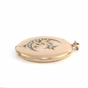 Pearl & Opal Crescent Moon & Star Locket