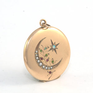 Pearl & Opal Crescent Moon & Star Locket