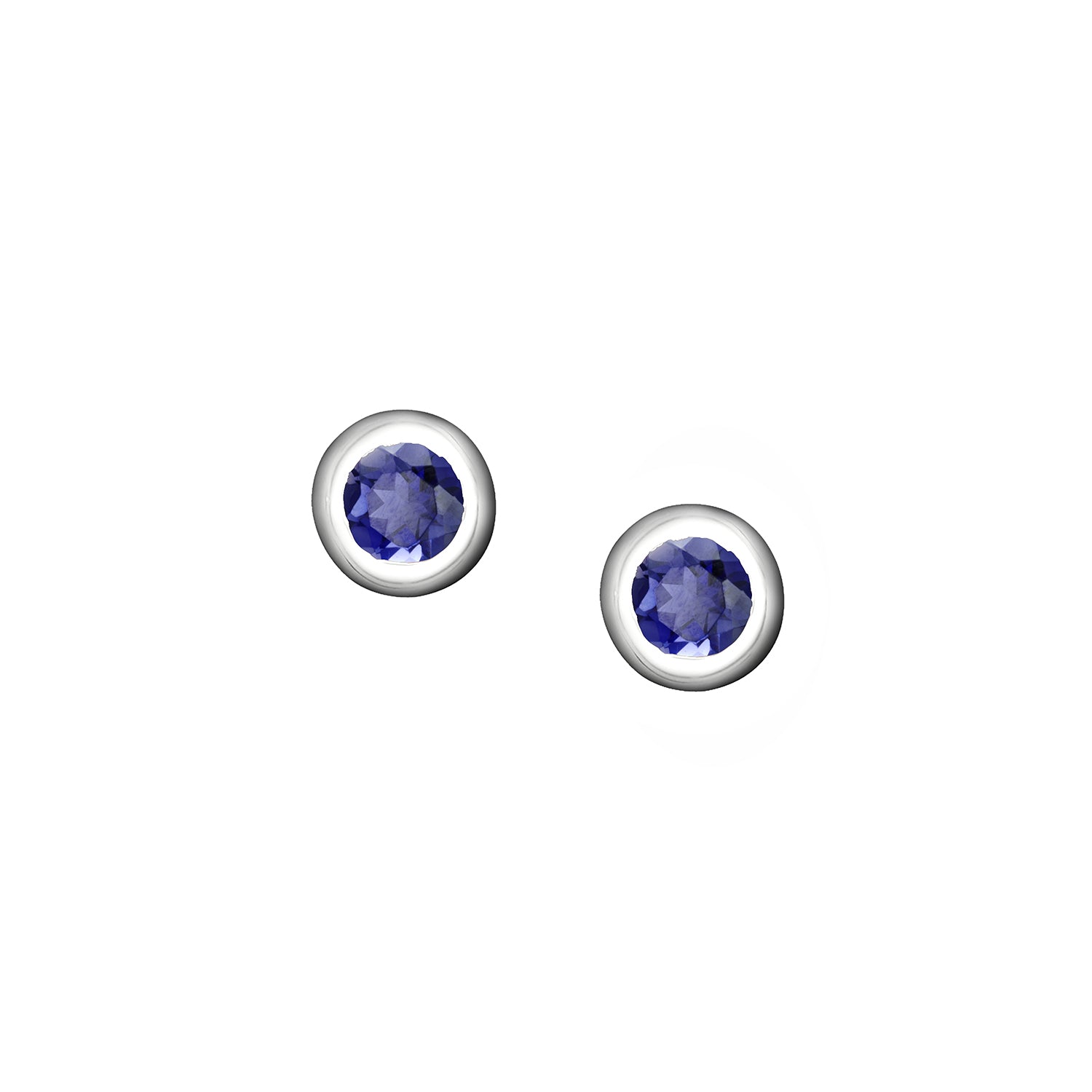 Polished Silver Crescent Moon Birthstone Earrings - September / Iolite