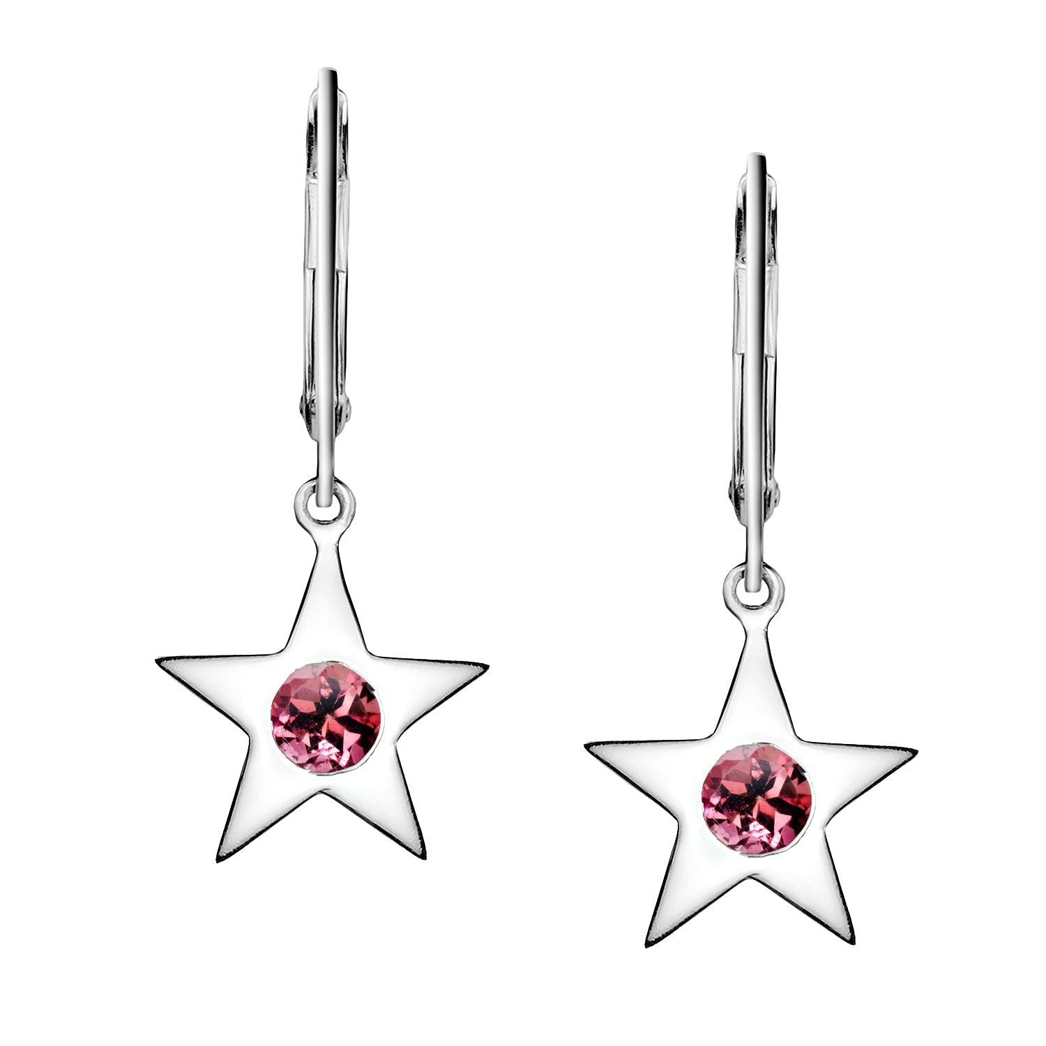 Polished Silver Star Birthstone Earrings - October / Pink Tourmaline
