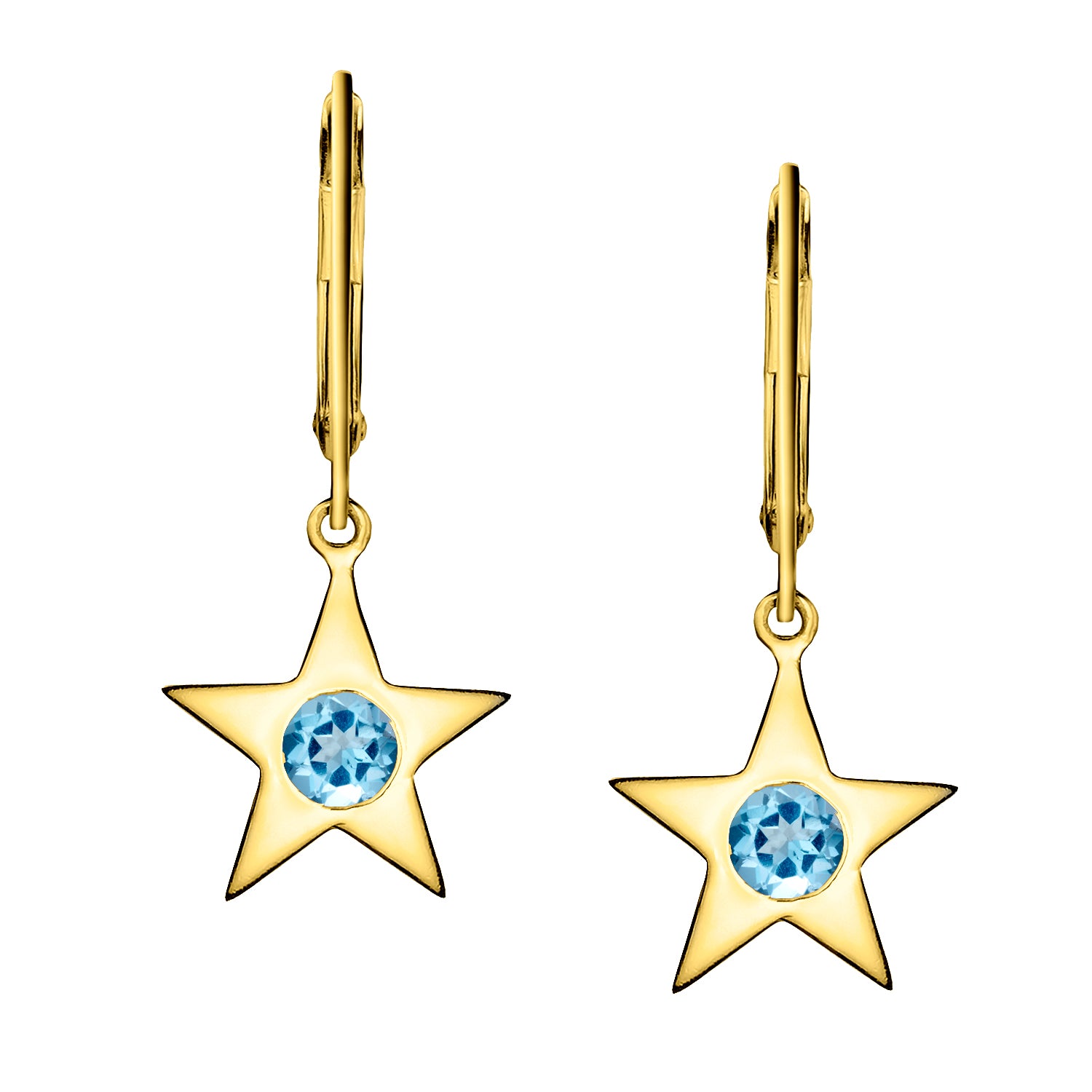 Polished Gold Vermeil Star Birthstone Earrings - December / Blue Topaz