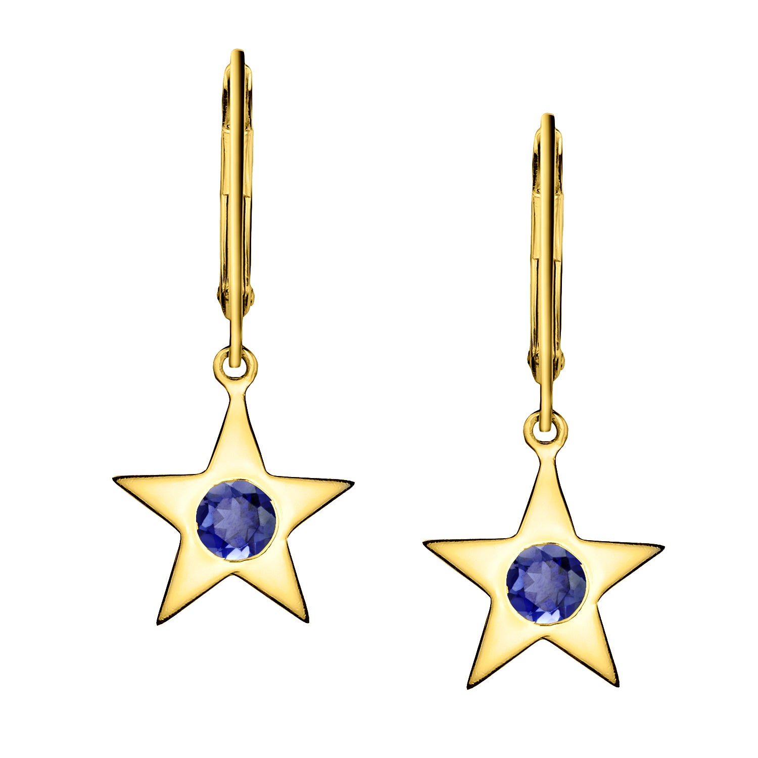 Polished Gold Vermeil Star Birthstone Earrings - September / Iolite