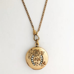 Good Luck Floral Horseshoe Locket
