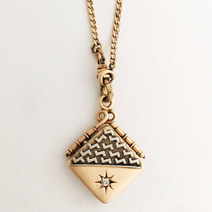 Solid 14K Rose Gold and Diamond Antique Locket