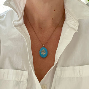 14K Gold and Pearl Blue Enamel Antique Locket