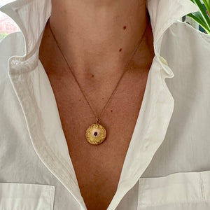 14K Gold & Ruby Starburst Antique Locket