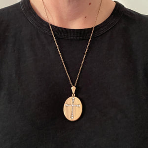 Pinstripe Cross Oval Antique Locket
