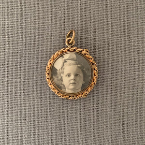 Rope Antique Portrait Locket, front view, Antique portrait locket that holds pictures and photos