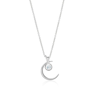 Crescent Moon Birthstone Charm Necklace