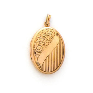 Solid 10K Floral Stripe Oval Locket