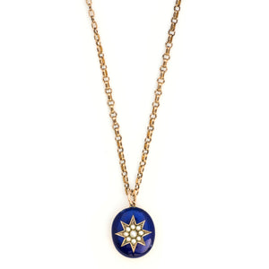 10K Pearl & Blue Enamel Starburst Locket