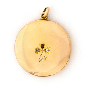 10k Gold Diamond & Ruby Clover Locket