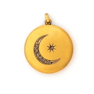 14k Gold & Diamond Crescent Moon Locket