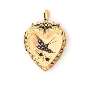 9K Gold & Pearl Swallow Heart Locket