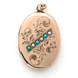 Oval Turquoise & Pearl Locket