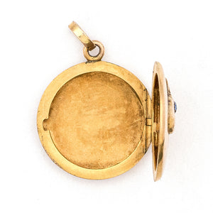 10K Gold Horse's Eye Antique Locket, lustrous 10k gold locket with opal for horses eye, perfect for holding pictures or photos, open locket view