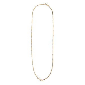 This substantial gold fill antique bar link watch chain features two complimentary 14" watch chains connected to make the perfect 28" piece. This versatile chain can be worn alone, with charms or a locket, or layered with other chains for a bold statement. Full view