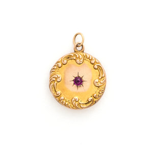 14K Gold & Ruby Starburst Antique Locket