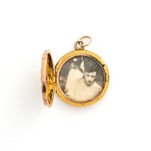 14K Gold & Ruby Starburst Antique Locket