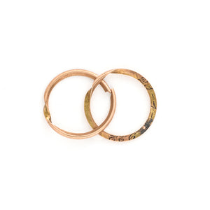 This rare 9K gold split ring breaks apart to reveal a secret message from the past inside. It can be worn as a ring, or is ideal to hang a group of charms or fobs from. The names "Gaetana" and "Vito" and the date "23-4-1922" are lovingly inscribed inside. A unique treasure for any collection! Open ring view