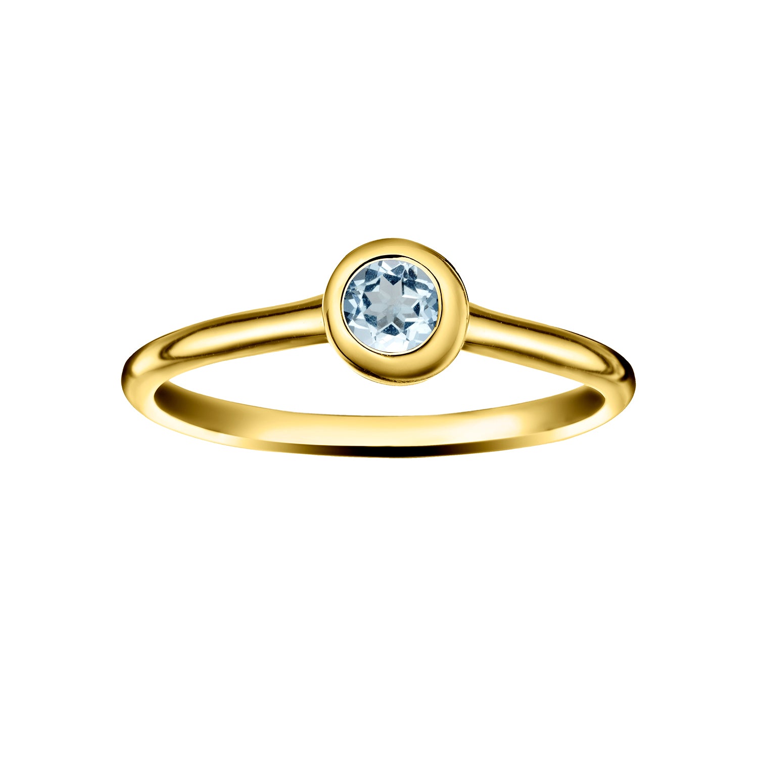 Polished Gold Vermeil Crescent Moon Stacking Birthstone Rings - March / Aquamarine