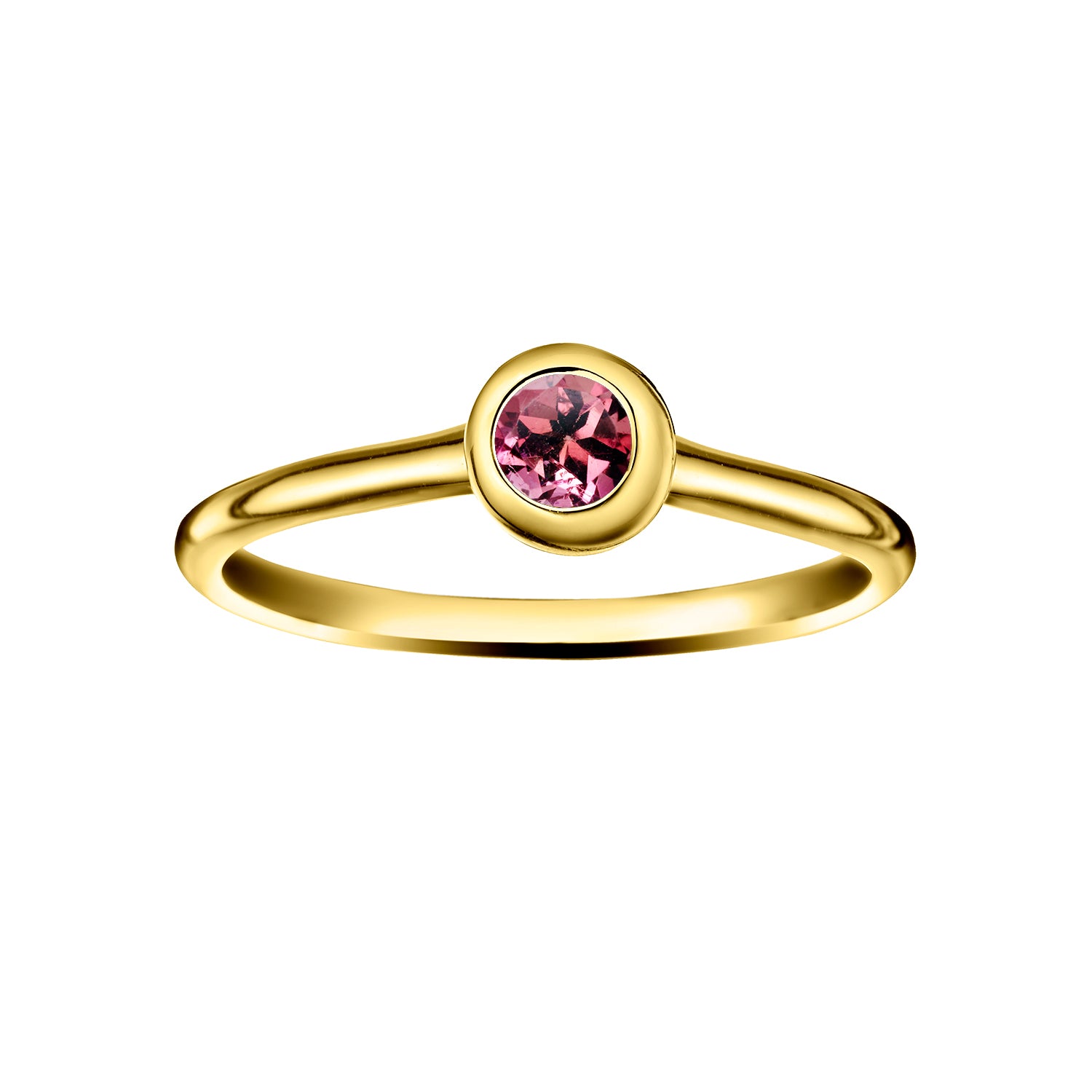 Polished Gold Vermeil Crescent Moon Stacking Birthstone Rings - October / Pink Tourmaline