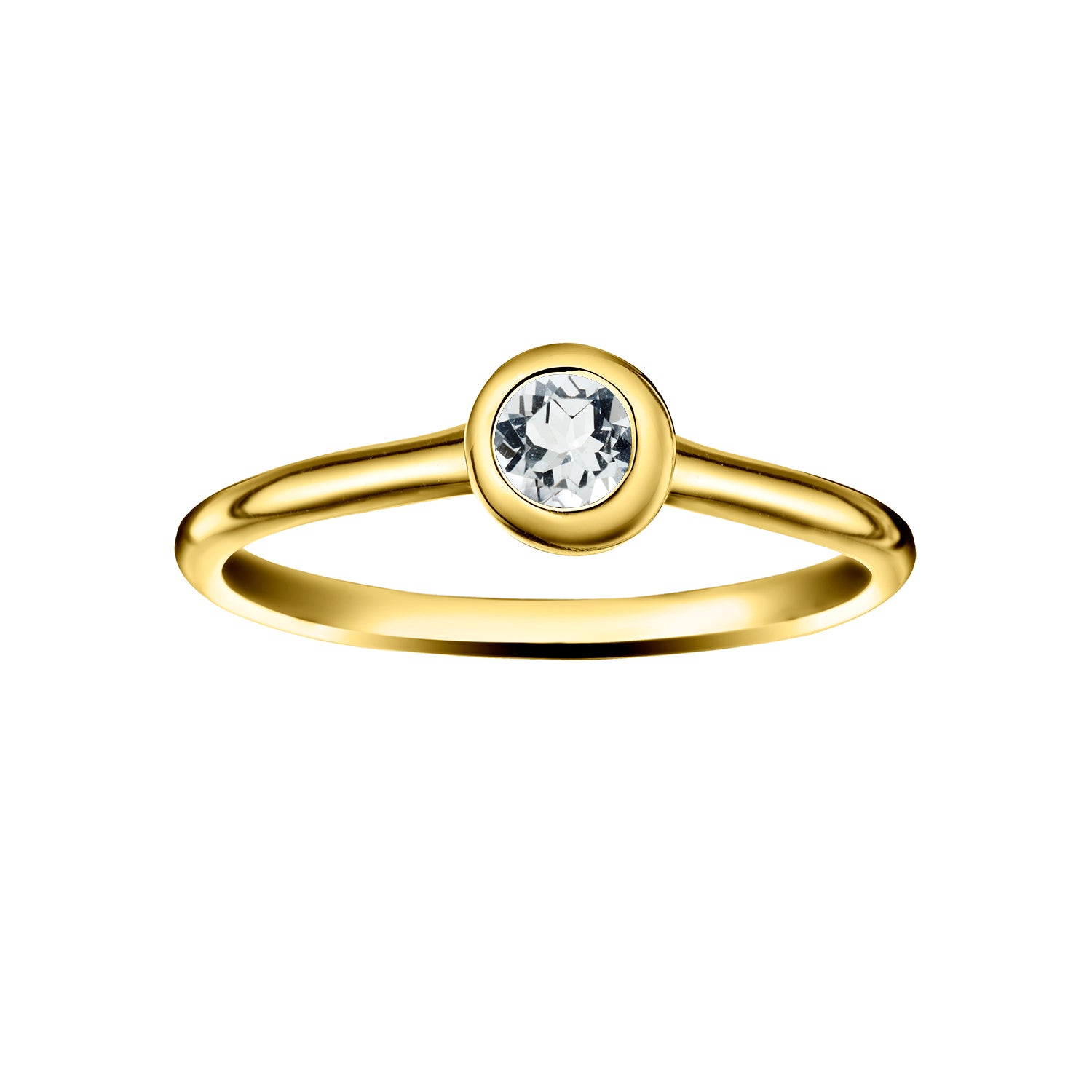 Polished Gold Vermeil Crescent Moon Stacking Birthstone Rings - April / White Topaz
