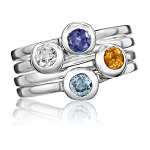 Crescent Moon Stacking Birthstone Rings - Sterling Silver