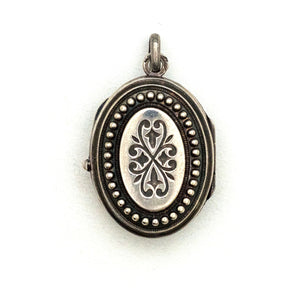 Sterling Silver Beaded Oval Locket