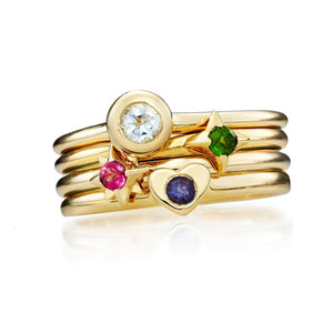 Heart Stacking Birthstone Rings - 14K Gold