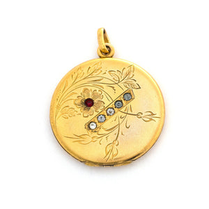 Red Stone Flower & Crossbar Locket