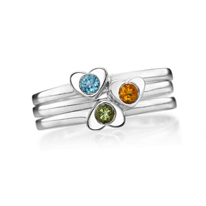 Girl's Heart Stacking Birthstone Rings - Sterling Silver