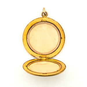 Grapes of Plenty Antique Locket, gold fill locket, white Victorian paste stones, holds photos and pictures, open locket view, original frames included