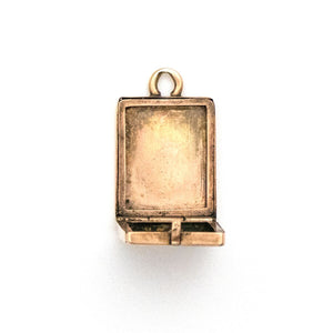 14K Rose Gold & Platinum Rectangular Art Deco Antique Locket with diamond in the middle, holds pictures and photos, open locket view