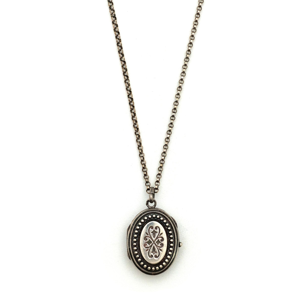 Sterling Silver Beaded Oval Locket