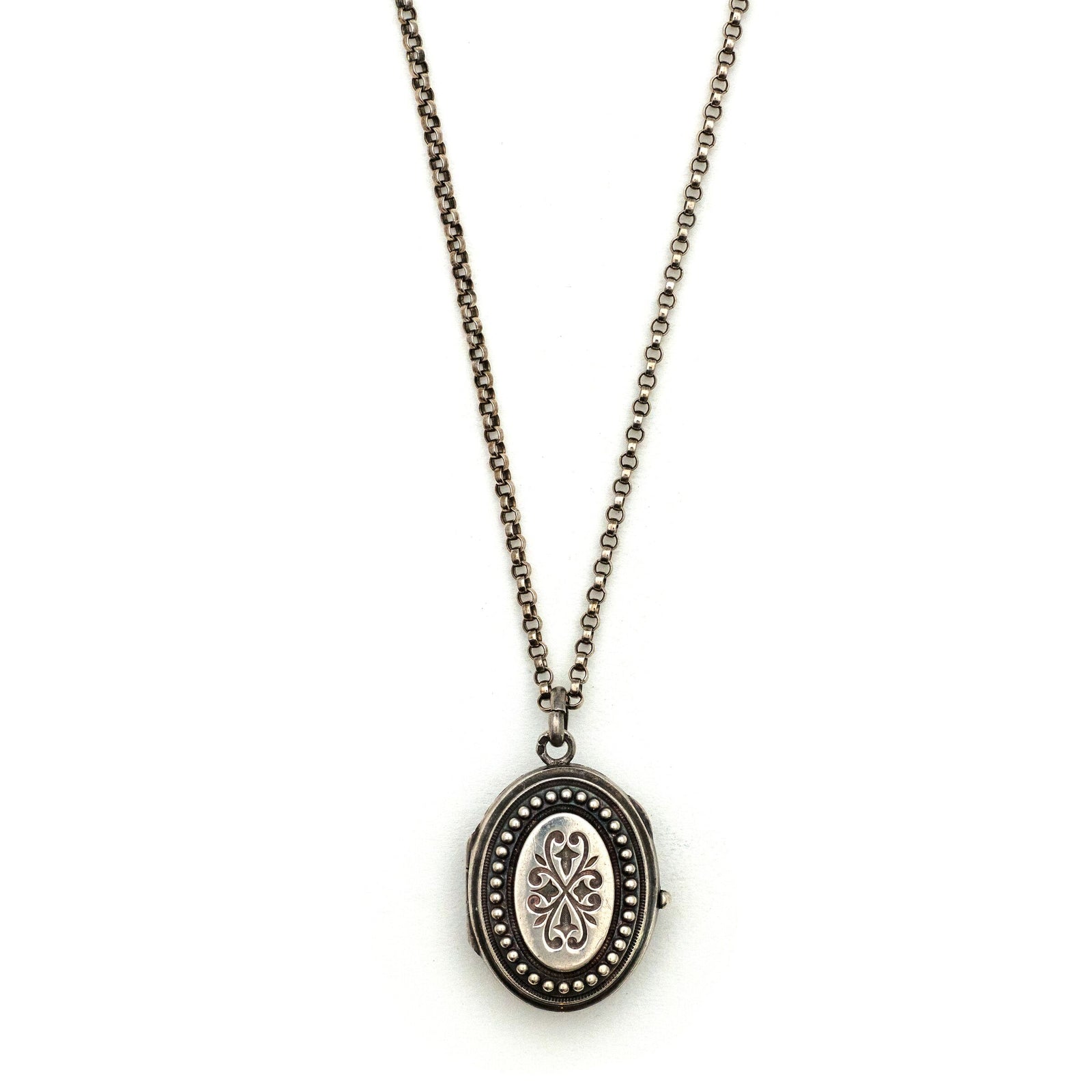 Sterling Silver Beaded Oval Locket