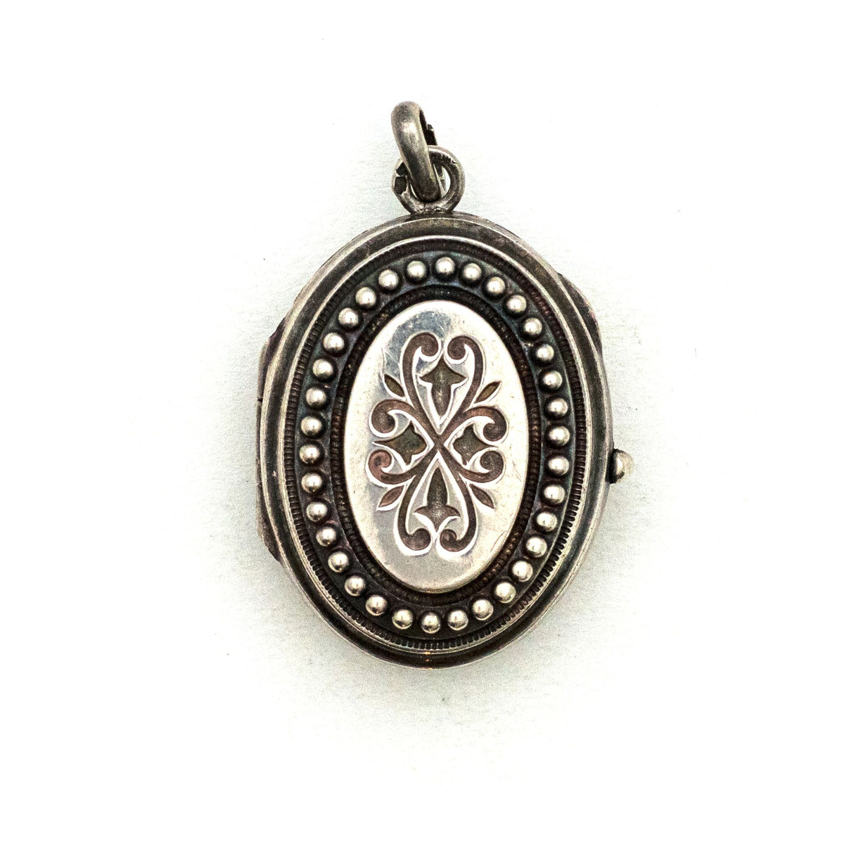 Sterling Silver Beaded Oval Locket
