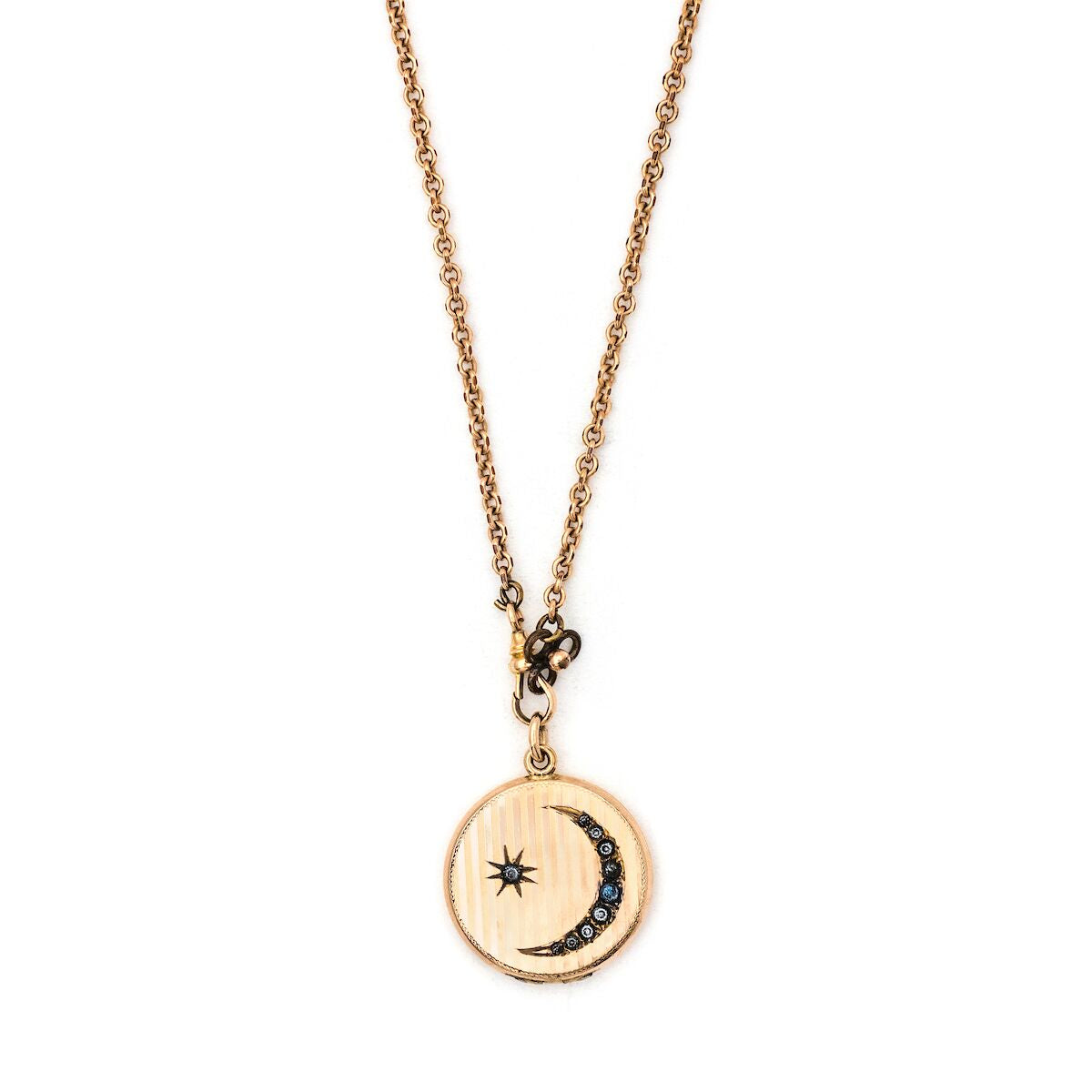 Crescent Moon & Star Pinstripe Locket