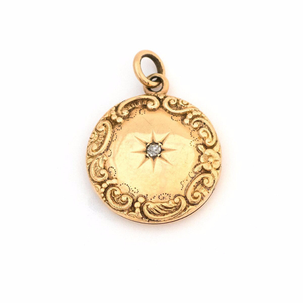 10K Gold Wreath & Diamond Star Locket