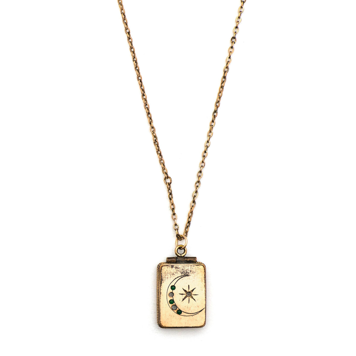 Crescent Moon & Star Rectangle Locket