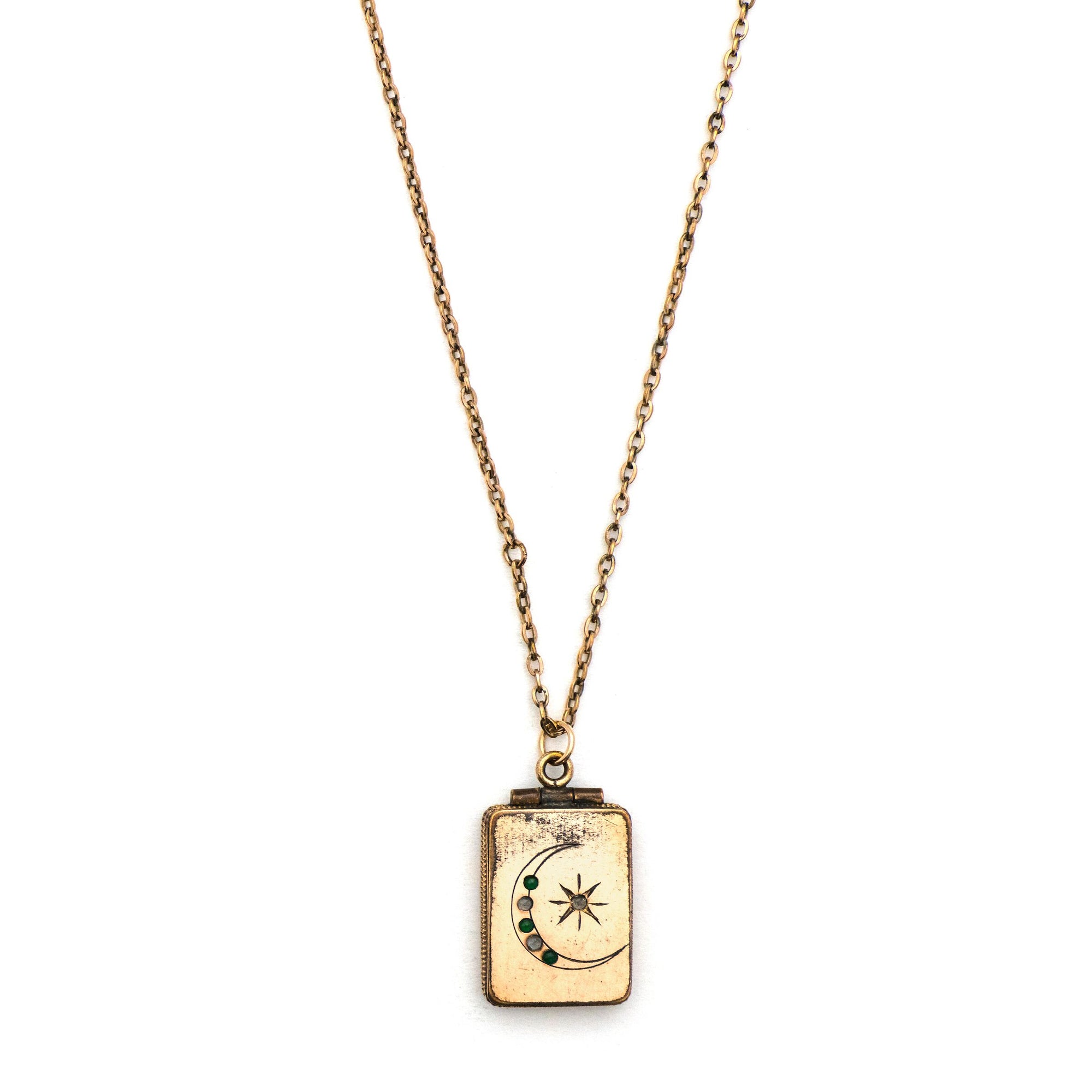 Crescent Moon & Star Rectangle Locket
