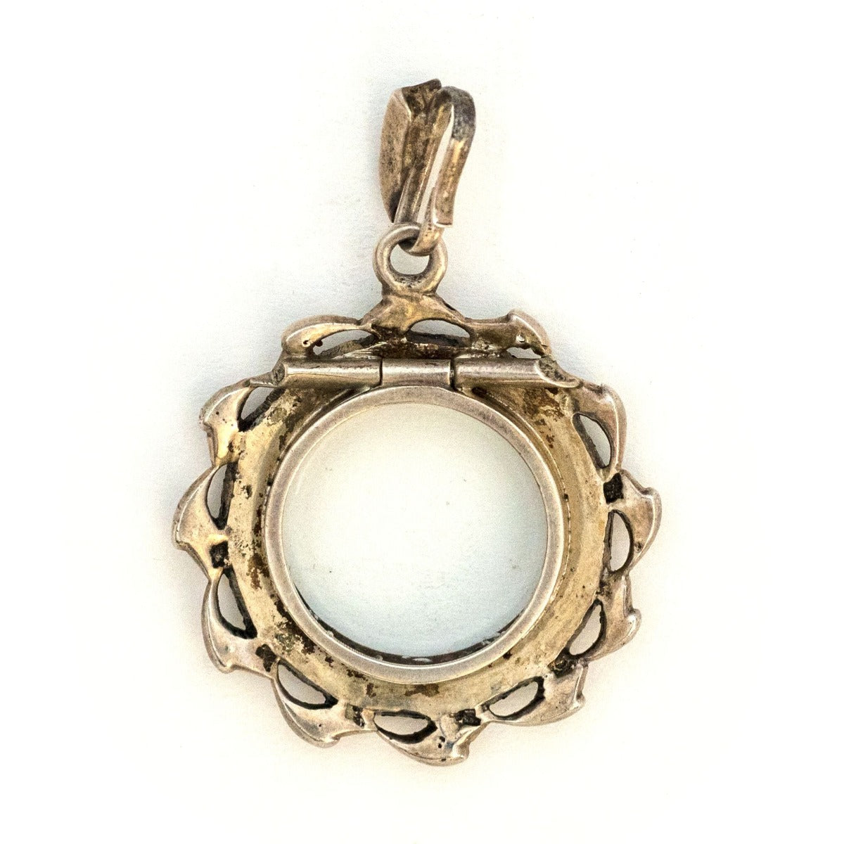 Sterling French Paste Antique Halo Locket, clear locket, perfect for photos and pictures, back view
