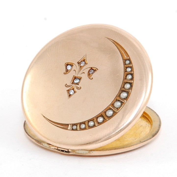 Pearl Crescent Moon & Fleur-de-lis Locket