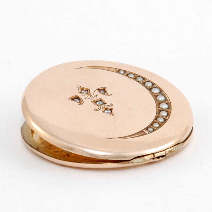 Pearl Crescent Moon & Fleur-de-lis Locket