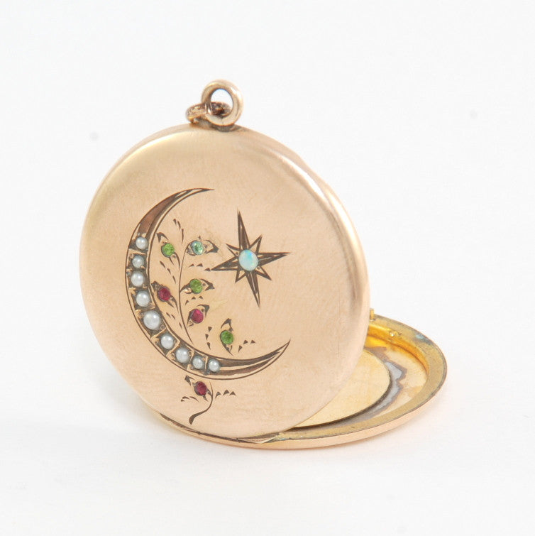Pearl & Opal Crescent Moon & Star Locket