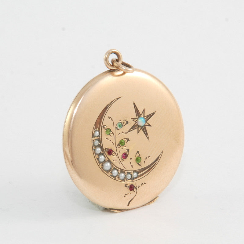 Pearl & Opal Crescent Moon & Star Locket