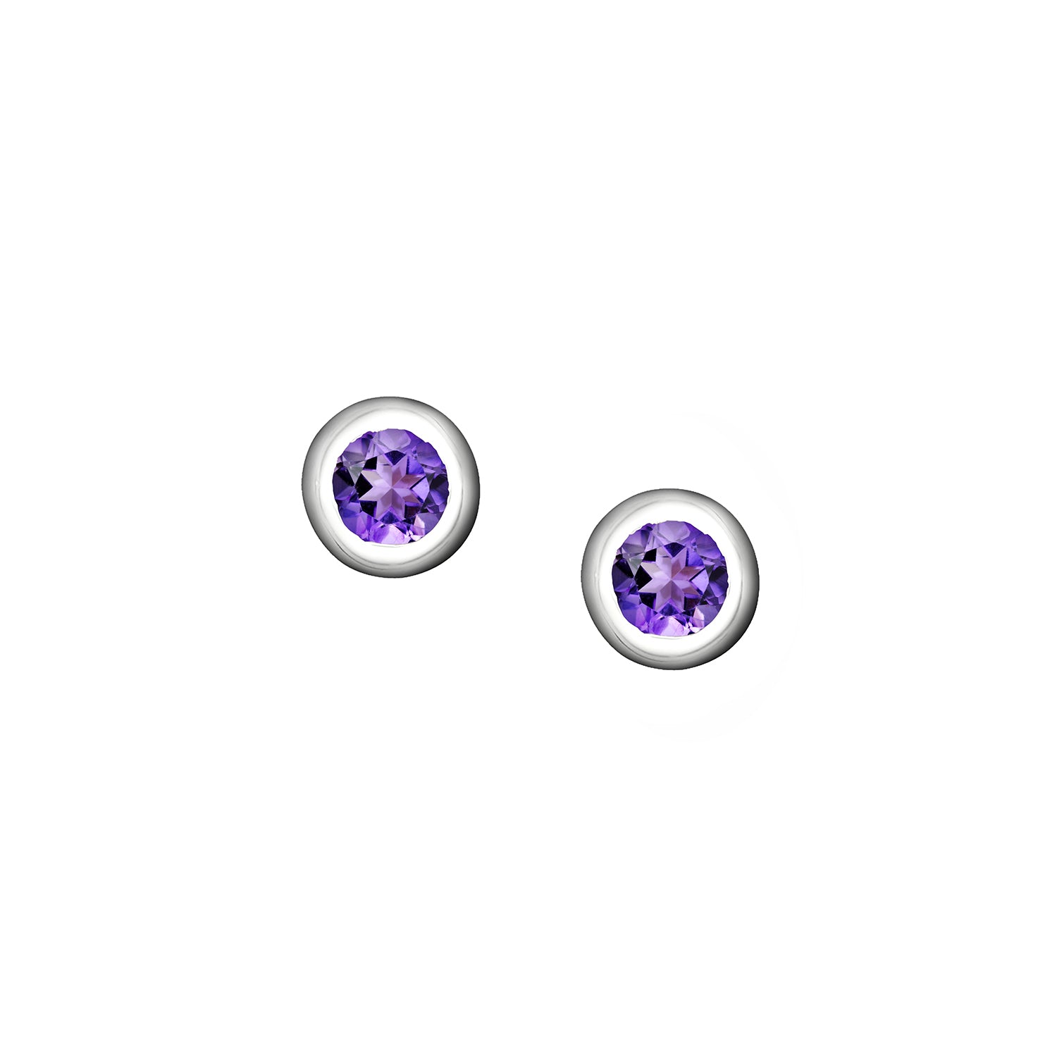 Polished Silver Crescent Moon Birthstone Earrings - February / Amethyst