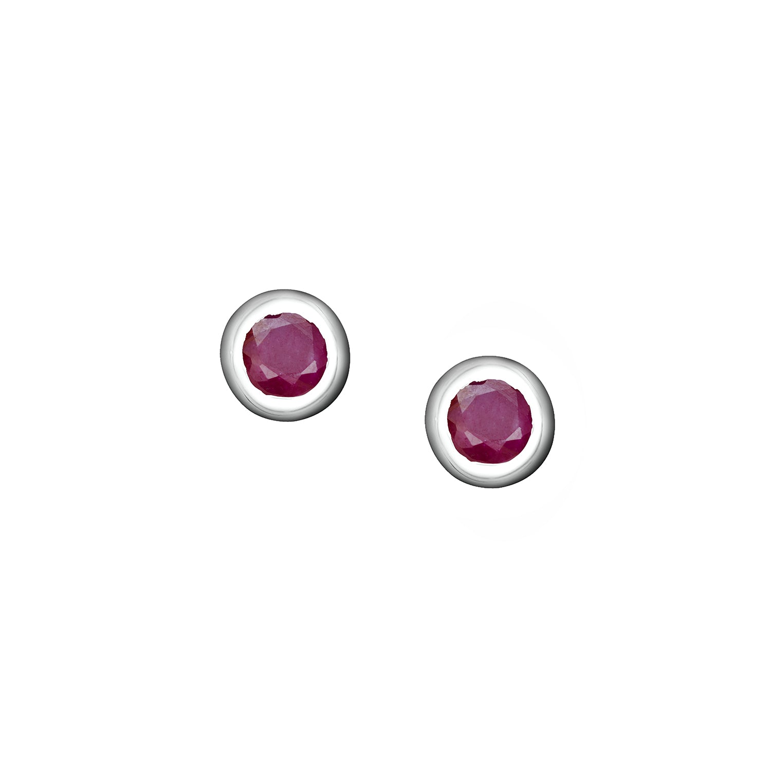 Polished Silver Crescent Moon Birthstone Earrings - July / Indian Ruby